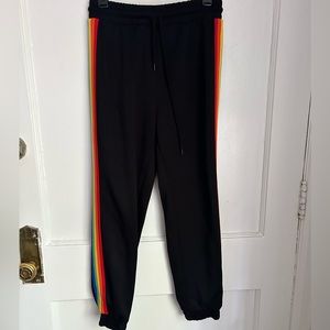 High Waisted,  RAINBOW stripe, black polyester joggers